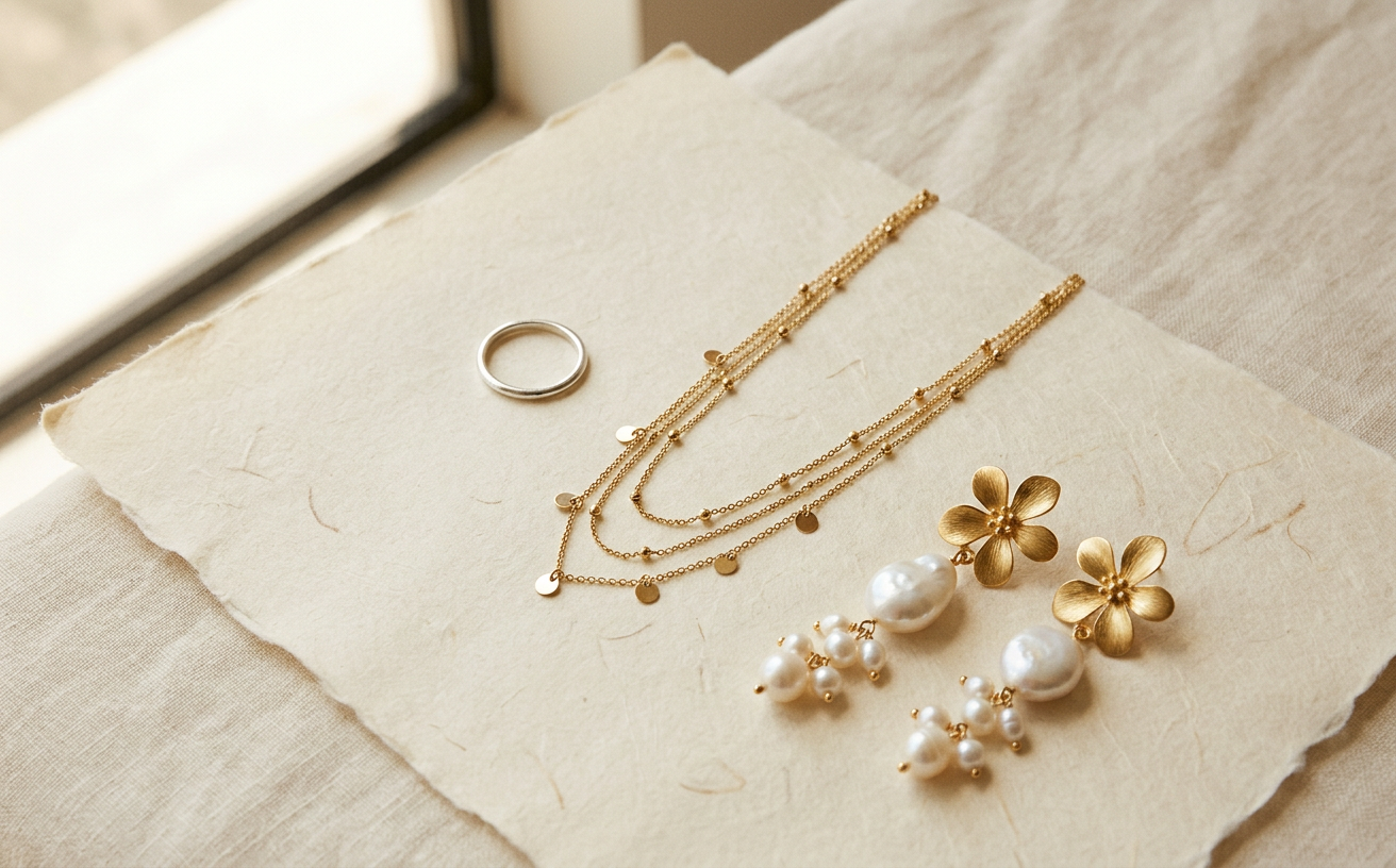 Smycken i fyra prisnivåer på linnetyg