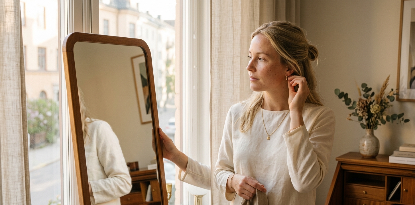 Urval av smycken i olika stilar på linnetyg